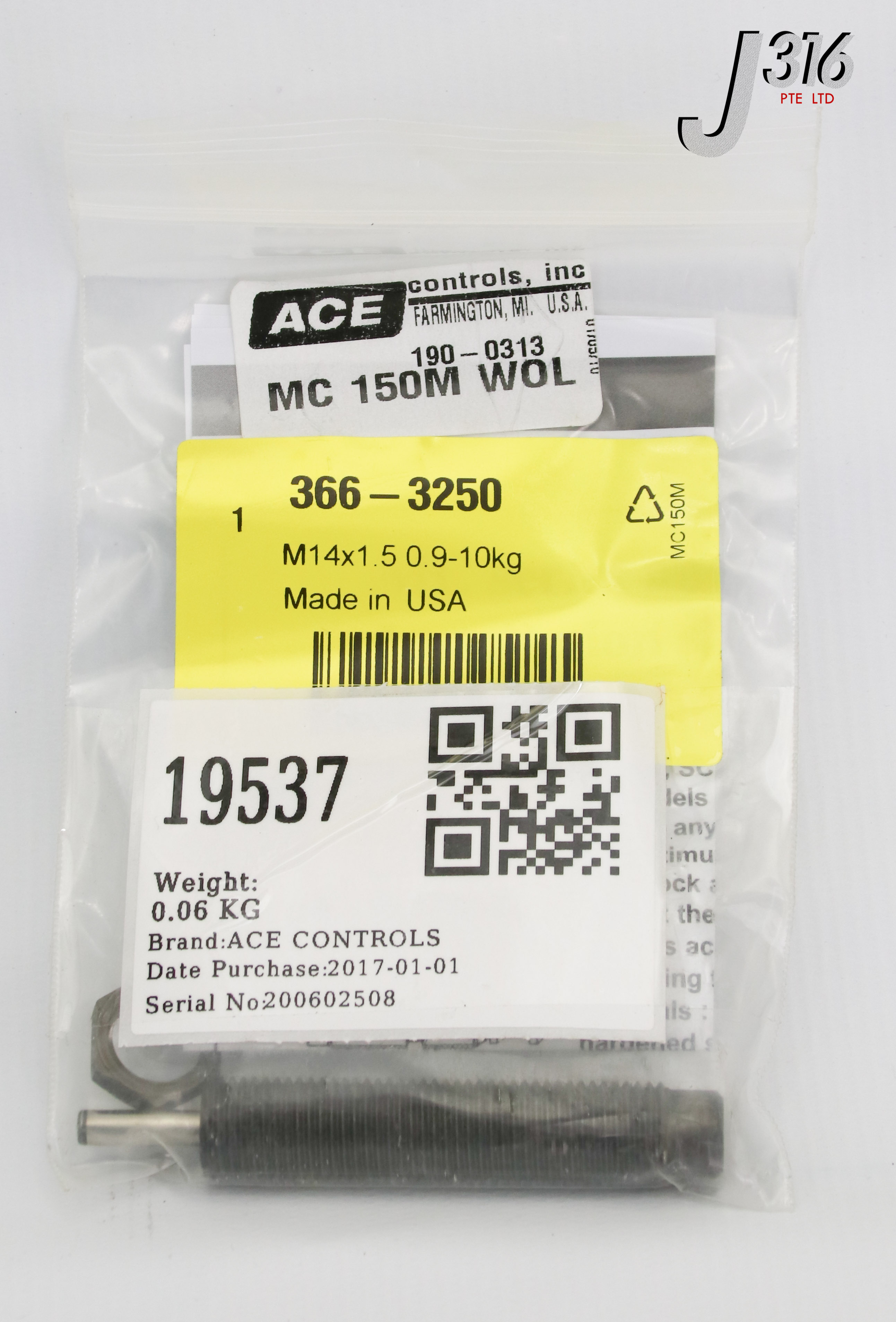 19537 ACE CONTROLS SHOCK ADSORBER, P/N: 190-0313 (NEW) MC 150M WOL